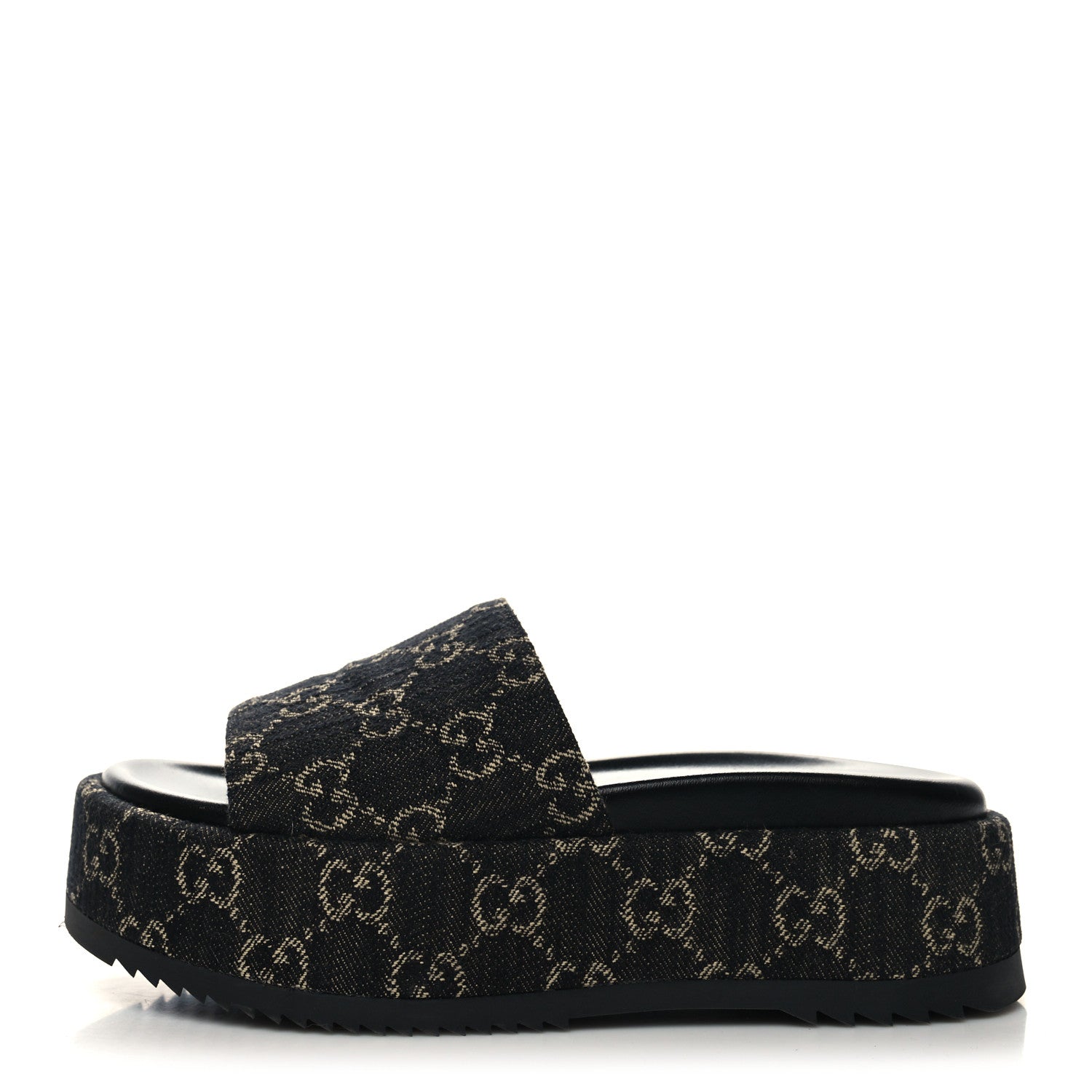 Gucci Jacquard Black Denim GG Monogram Angelina Platform 55mm Slide Sandals 36 Black Ivory 1 of 8