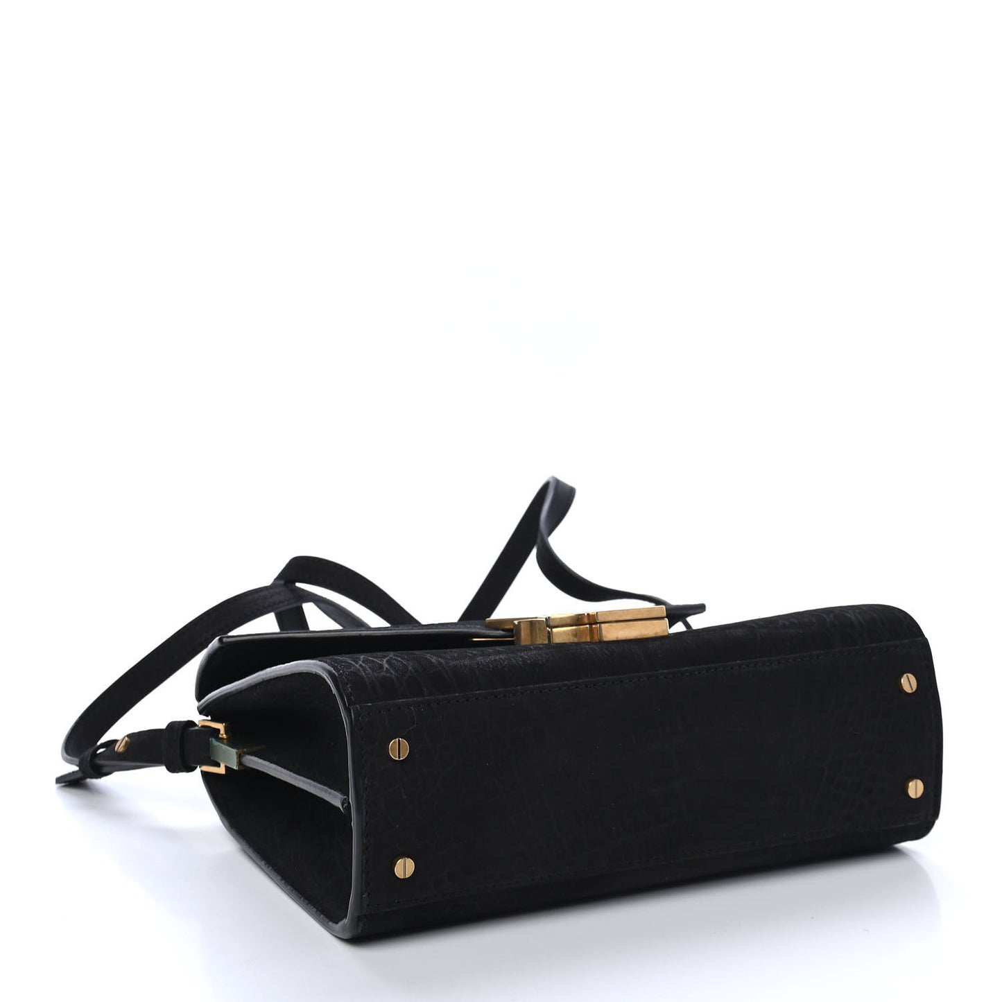Nubuk Crocodile Embossed Mini Classic Monogram Cassandra Top Handle Black