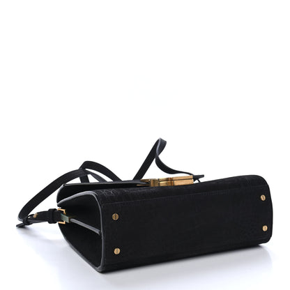 Saint Laurent Nubuk Crocodile Embossed Mini Classic Monogram Cassandra Top Handle Black 4 of 9