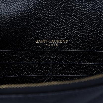 Saint Laurent Grain De Poudre Matelasse Chevron Monogram Envelope Chain Wallet Black 8 of 9