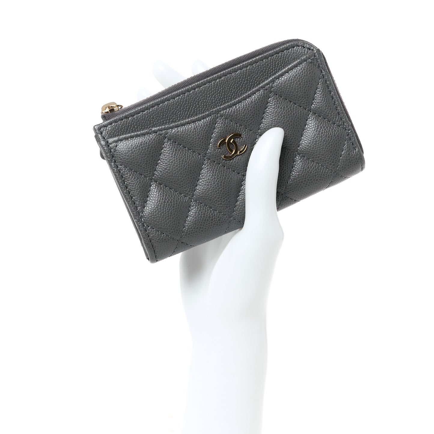 Caviar Quilted CC Zip Around Card Holder Grey