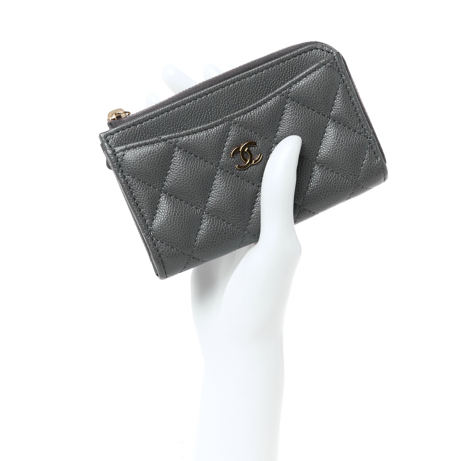 Chanel Caviar Quilted CC Zip Around Card Holder Grey 2 of 11