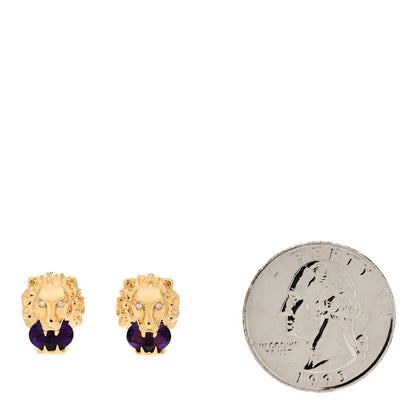 Gucci 18K Yellow Gold Diamond Amethyst Lion Head Stud Earrings 2 of 6