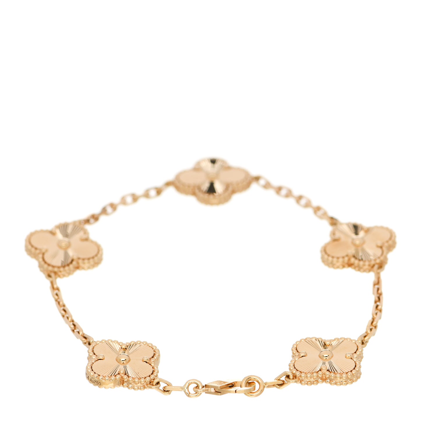 18K Yellow Gold 5 Motifs Guilloche Vintage Alhambra Bracelet