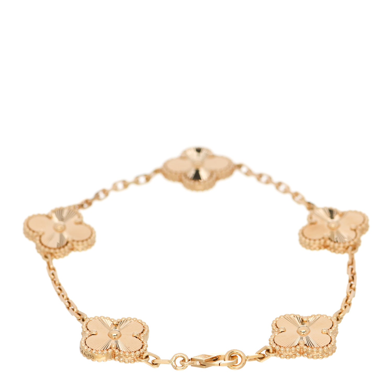 Van Cleef & Arpels 18K Yellow Gold 5 Motifs Guilloche Vintage Alhambra Bracelet 2 of 5