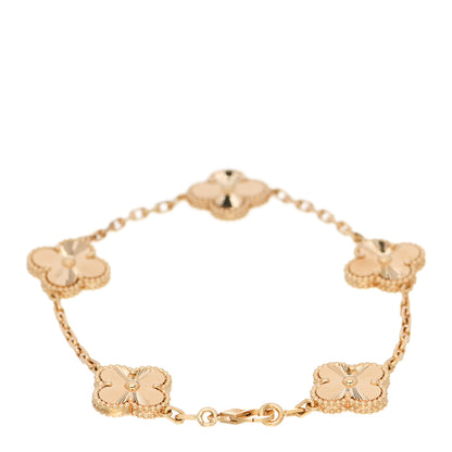 Van Cleef & Arpels 18K Yellow Gold 5 Motifs Guilloche Vintage Alhambra Bracelet 2 of 5