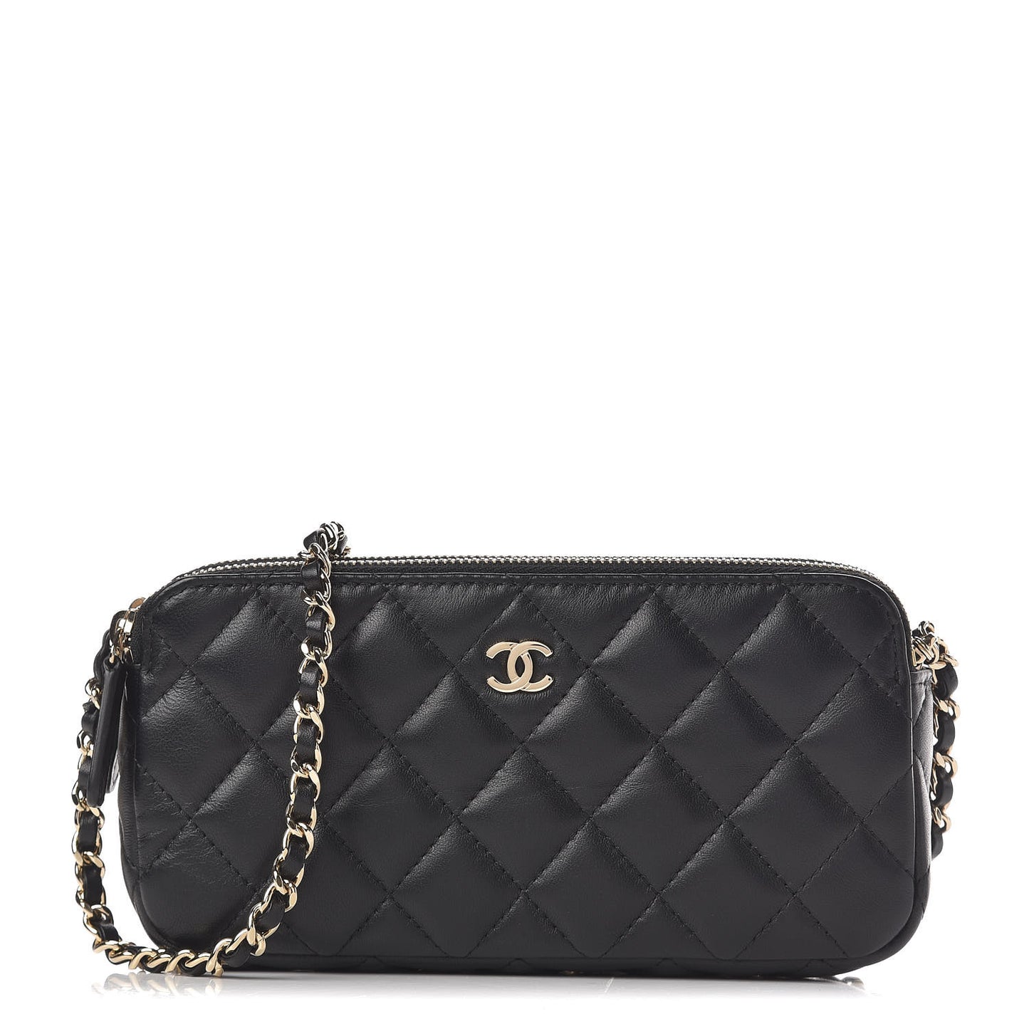 Lambskin Quilted Small Clutch With Chain Black