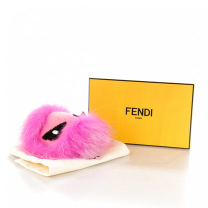 Fendi Fox Fur Shearling Crystal Tria Monster Bag Bug Charm Bubblegum 5 of 5