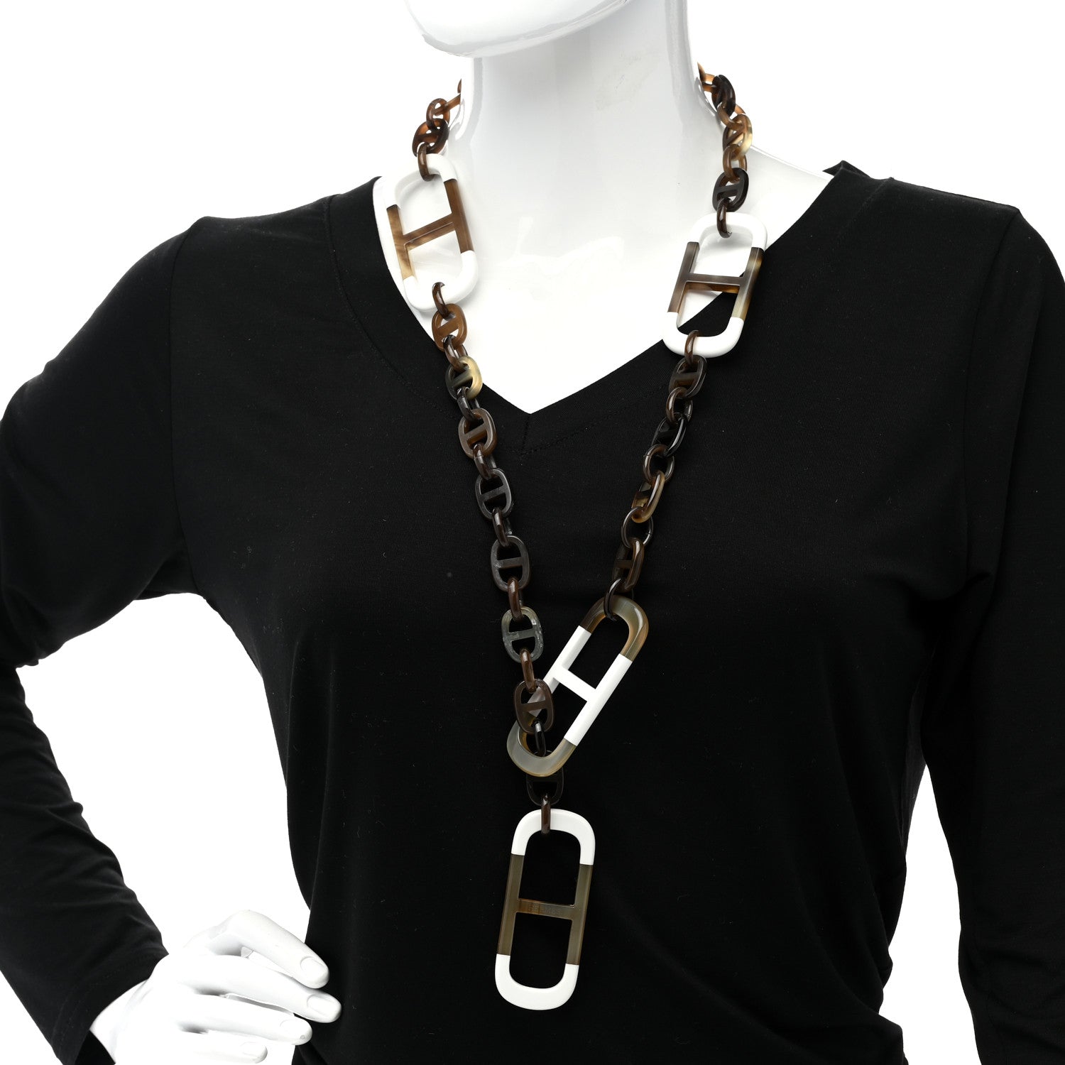 Hermes Buffalo Horn Lacquer Amarres Necklace White 2 of 6