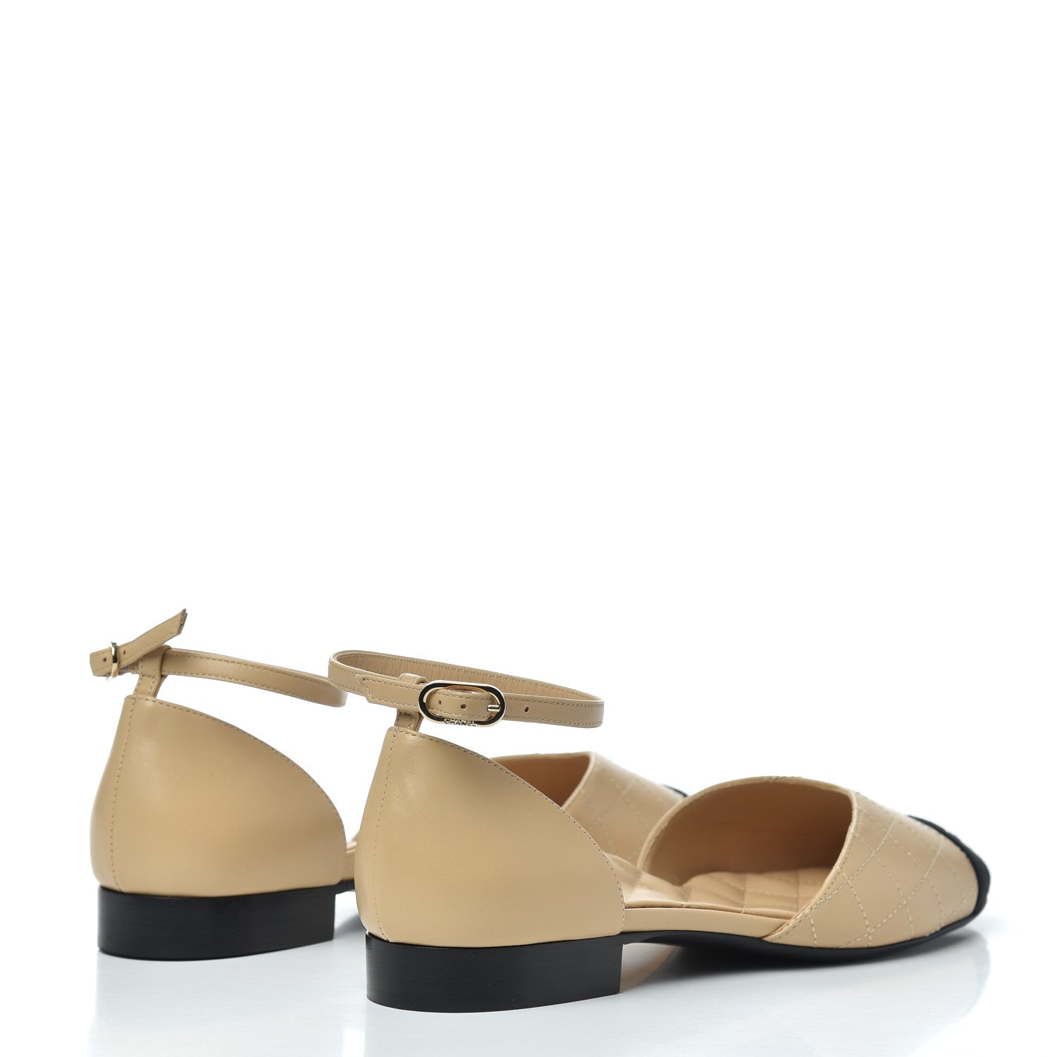 Chanel Lambskin Grosgrain Cap Toe CC Ankle Strap Sandals 39.5 Beige Black 4 of 9