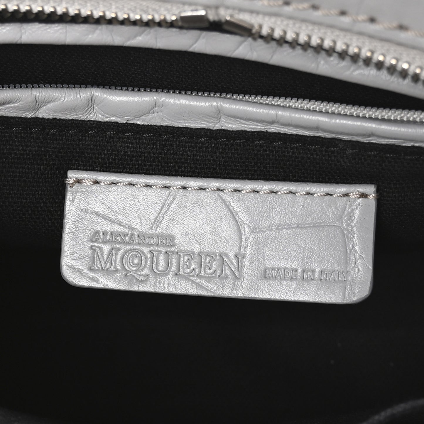 Calfskin Crocodile Embossed Mini Skull Padlock Zip Around Tote Grey