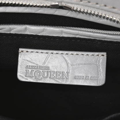 Alexander McQueen Calfskin Crocodile Embossed Mini Skull Padlock Zip Around Tote Grey 6 of 11