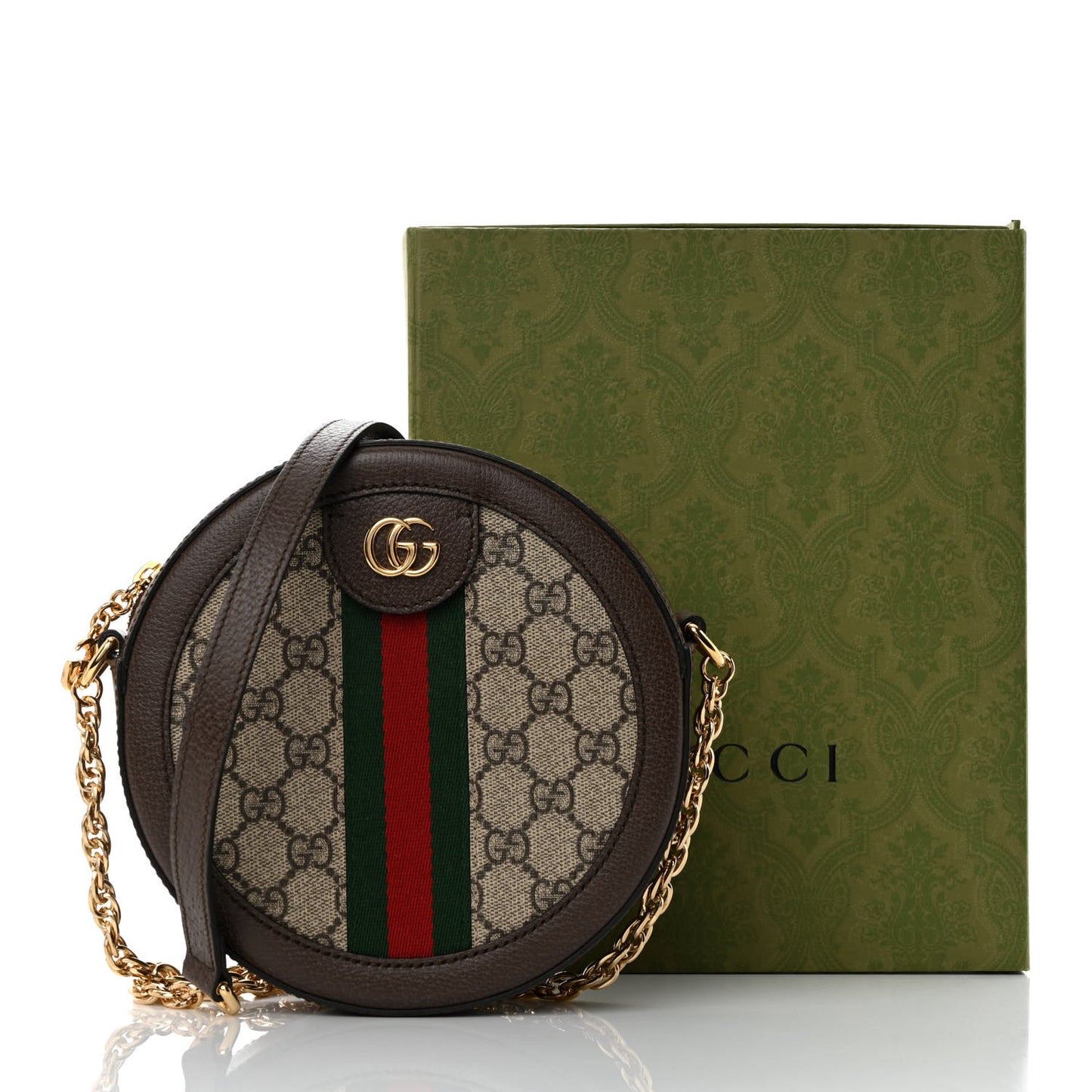 GG Supreme Monogram Web Mini Ophidia Round Shoulder Bag Brown
