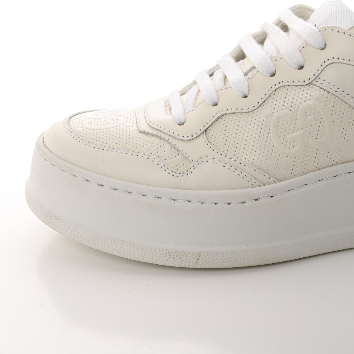 Calfskin GG Tennis Embossed Perforated Womens Platform 55mm Sneakers 38.5 Great White