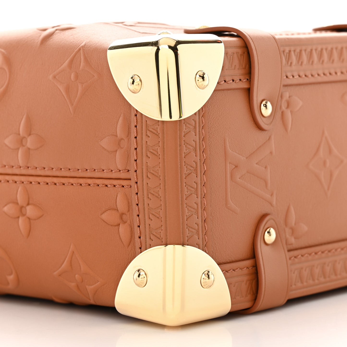 Calfskin Debossed Monogram Side Trunk Tan