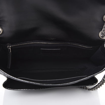 Saint Laurent Patent Crocodile Embossed Lambskin Monogram Medium Niki Chain Satchel Black 5 of 8