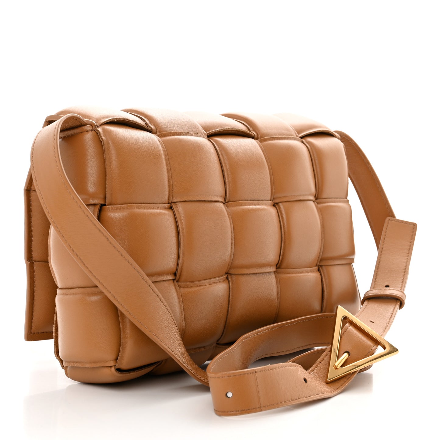 Nappa Maxi Intreccio Padded Cassette Crossbody Bag Caramel