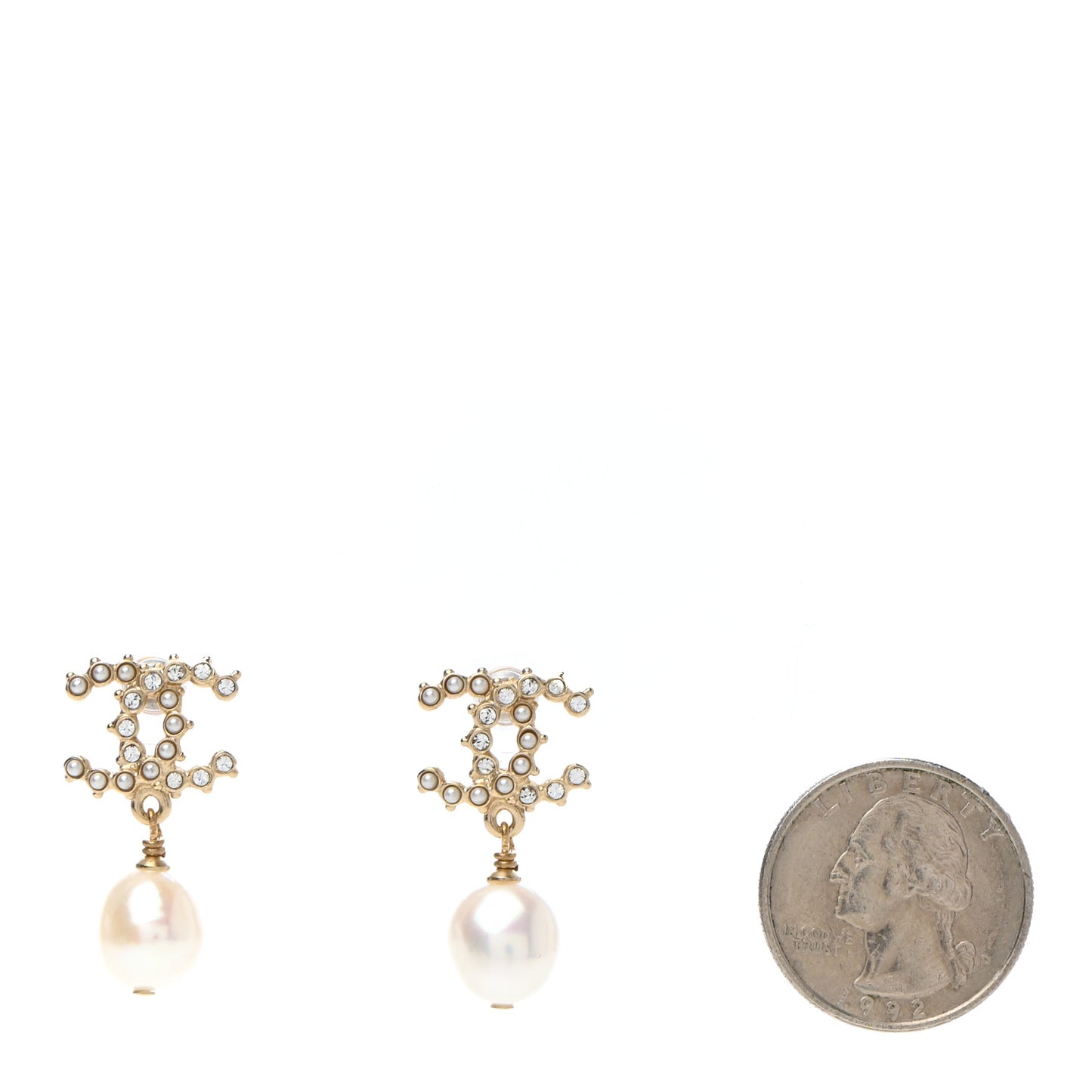 Pearl Crystal CC Drop Earrings Gold