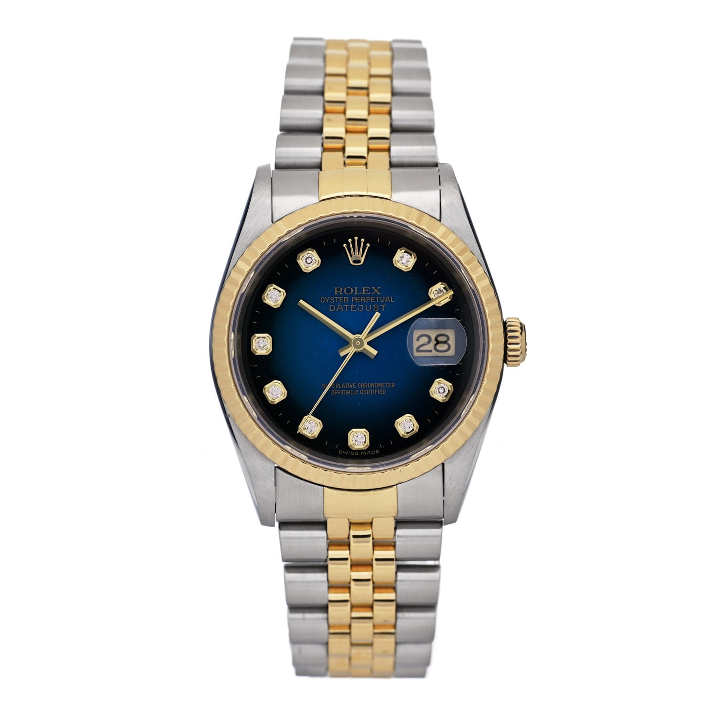 Stainless Steel 18K Yellow Gold Diamond 36mm Oyster Perpetual Datejust Watch Blue 16233