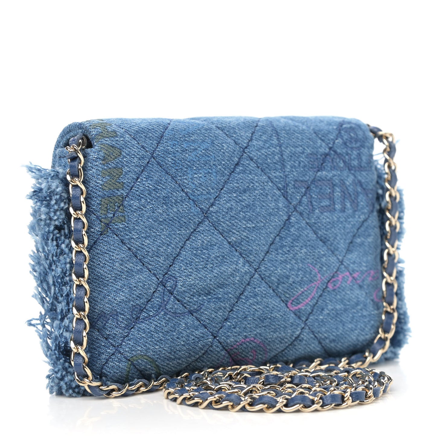 Denim Quilted Denim Mood Clutch With Chain Blue Multicolor