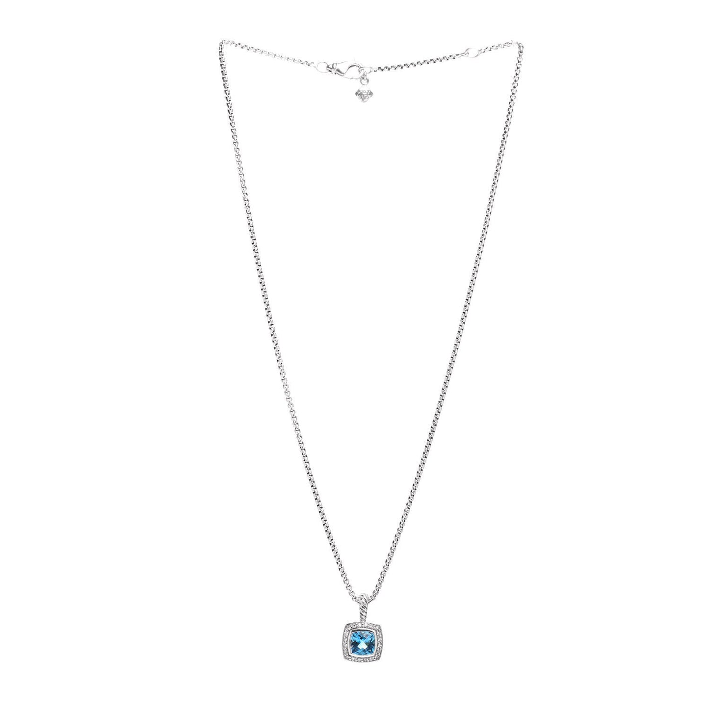 Sterling Silver Diamond Blue Topaz 7mm Petite Albion Pendant Necklace