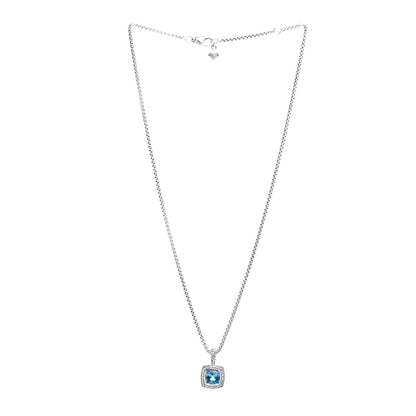 David Yurman Sterling Silver Diamond Blue Topaz 7mm Petite Albion Pendant Necklace 3 of 4