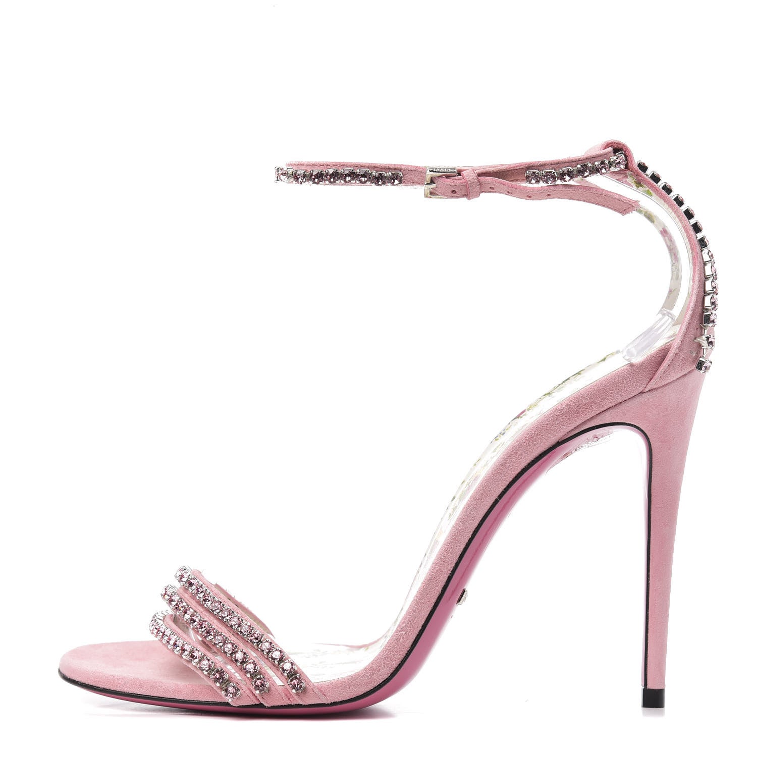 Gucci Kid Scamosciato Crystal Ankle Strap High Heel Sandals 39 Light Rose Light Peonia 1 of 9