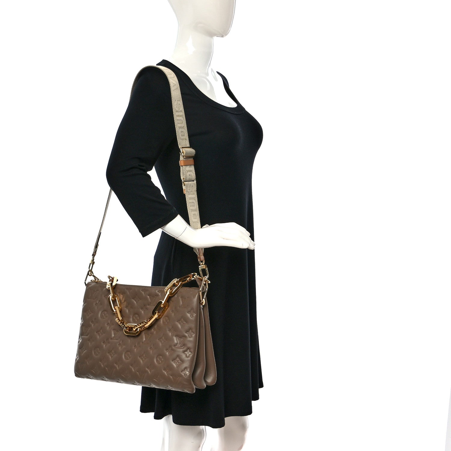 Louis Vuitton Lambskin Embossed Monogram Coussin MM Taupe 2 of 12