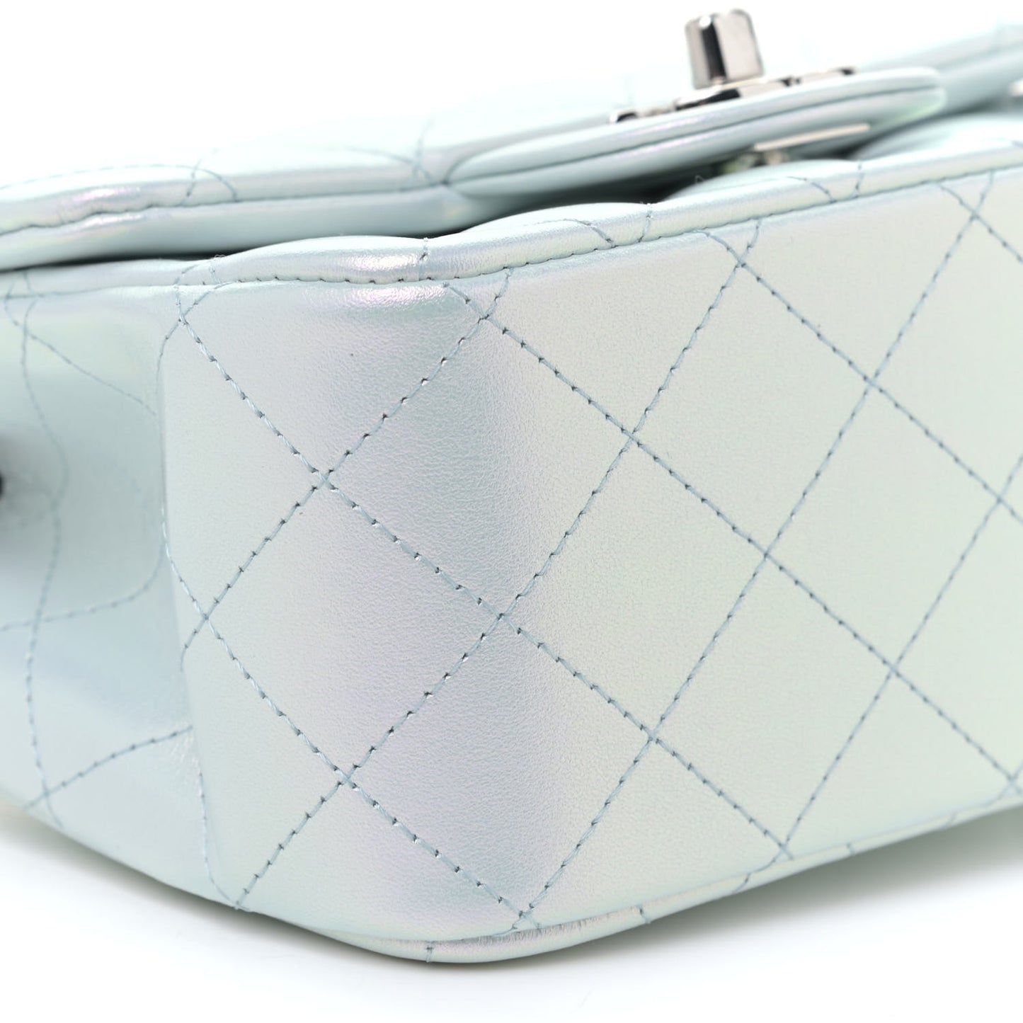 Iridescent Lambskin Quilted Mini Square Flap Light Blue