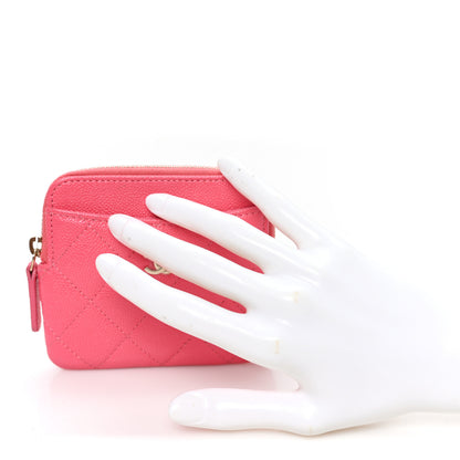 Chanel Caviar Quilted Zip Card Holder Wallet Pink 2 of 7
