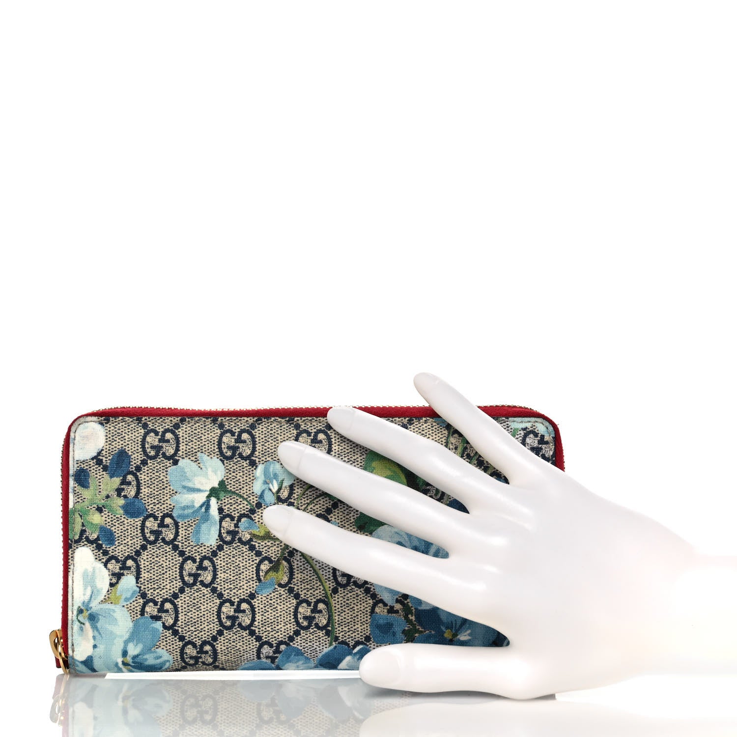 Gucci GG Supreme Monogram Blooms Zip Around Wallet Blue Red 2 of 9