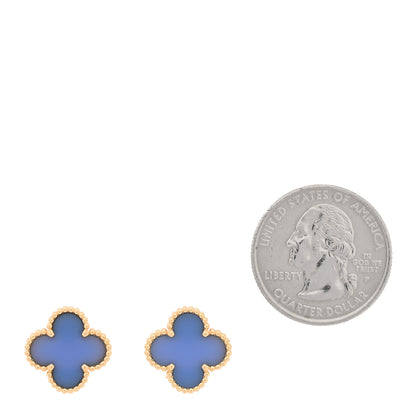 Van Cleef & Arpels 18K Yellow Gold Blue Agate Vintage Alhambra Earrings 2 of 5