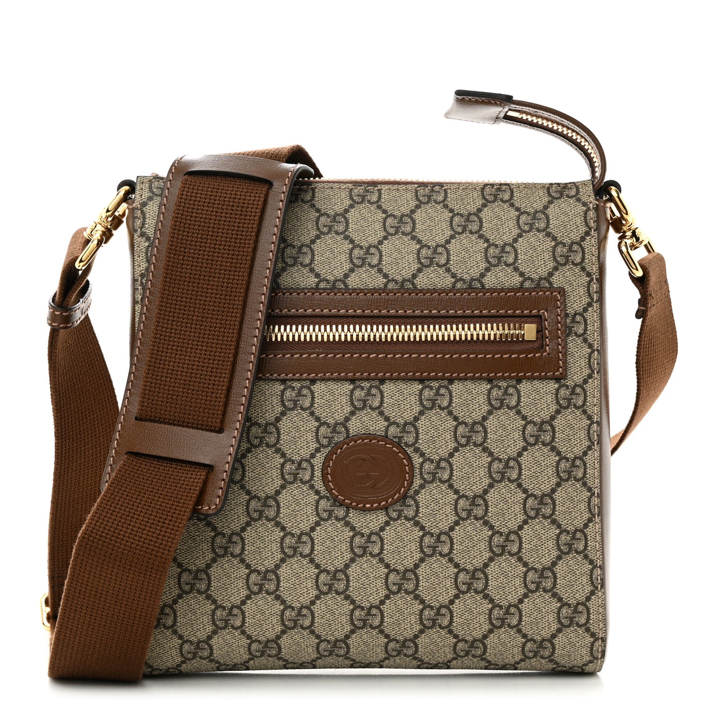 GG Supreme Monogram Azalea Calfskin Retro Interlocking G Flat Messenger Bag Beige Ebony Brown Sugar