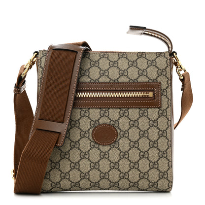 Gucci GG Supreme Monogram Azalea Calfskin Retro Interlocking G Flat Messenger Bag Beige Ebony Brown Sugar 1 of 11