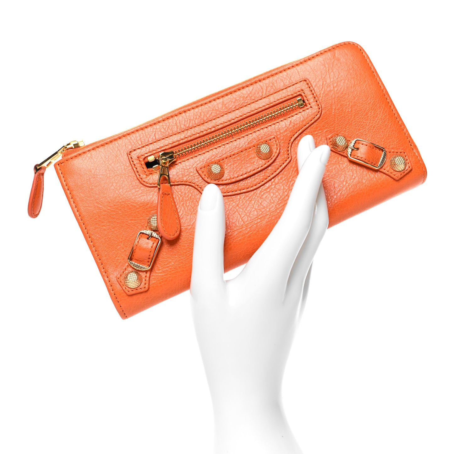 Agneau Classic Hardware Continental Zip Around Wallet Tangerine