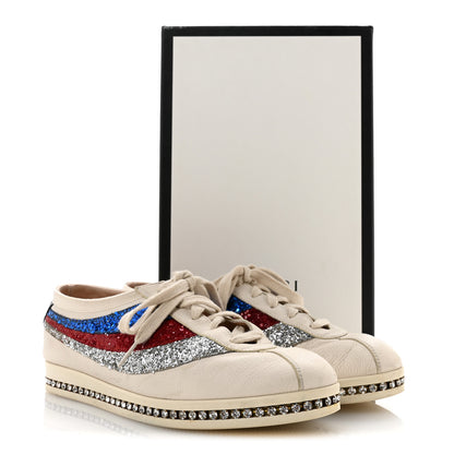 Gucci Calfskin Glitter Crystal Womens Sylvie Web Falacer Sneakers 38 White 14 of 14