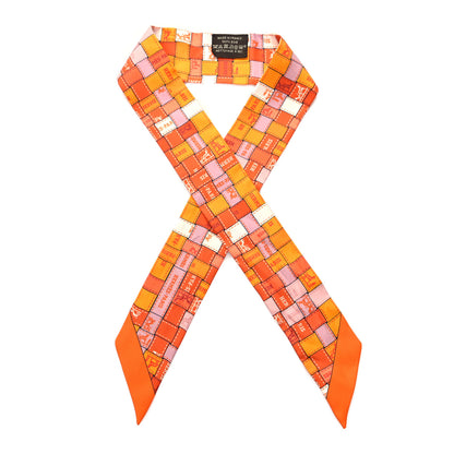 Hermes Silk Bolduc Au Carre Twilly Orange Blanc Vieux 1 of 4
