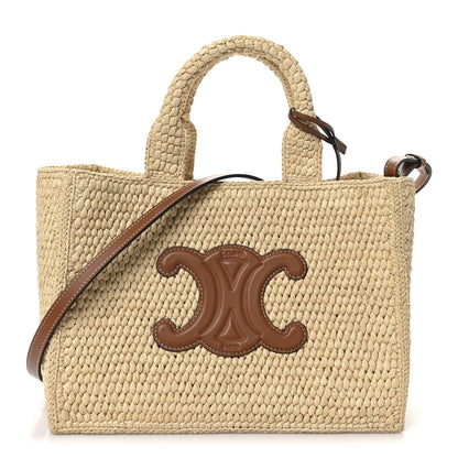 Celine Raffia Calfskin Triomphe Small Cabas Thais Tan 1 of 10