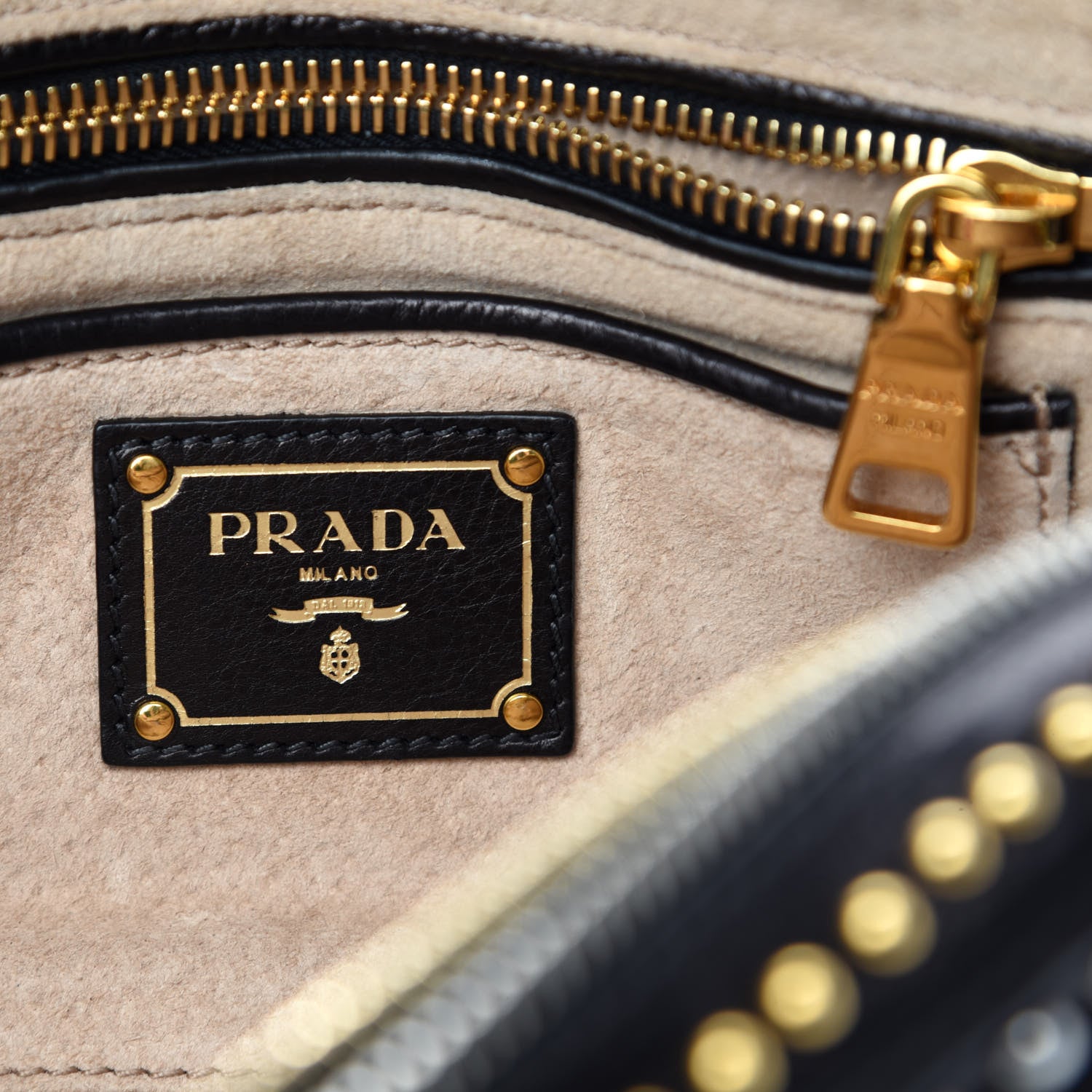 Prada Glace Calf Studded Pushlock Chain Shoulder Bag Black 8 of 11
