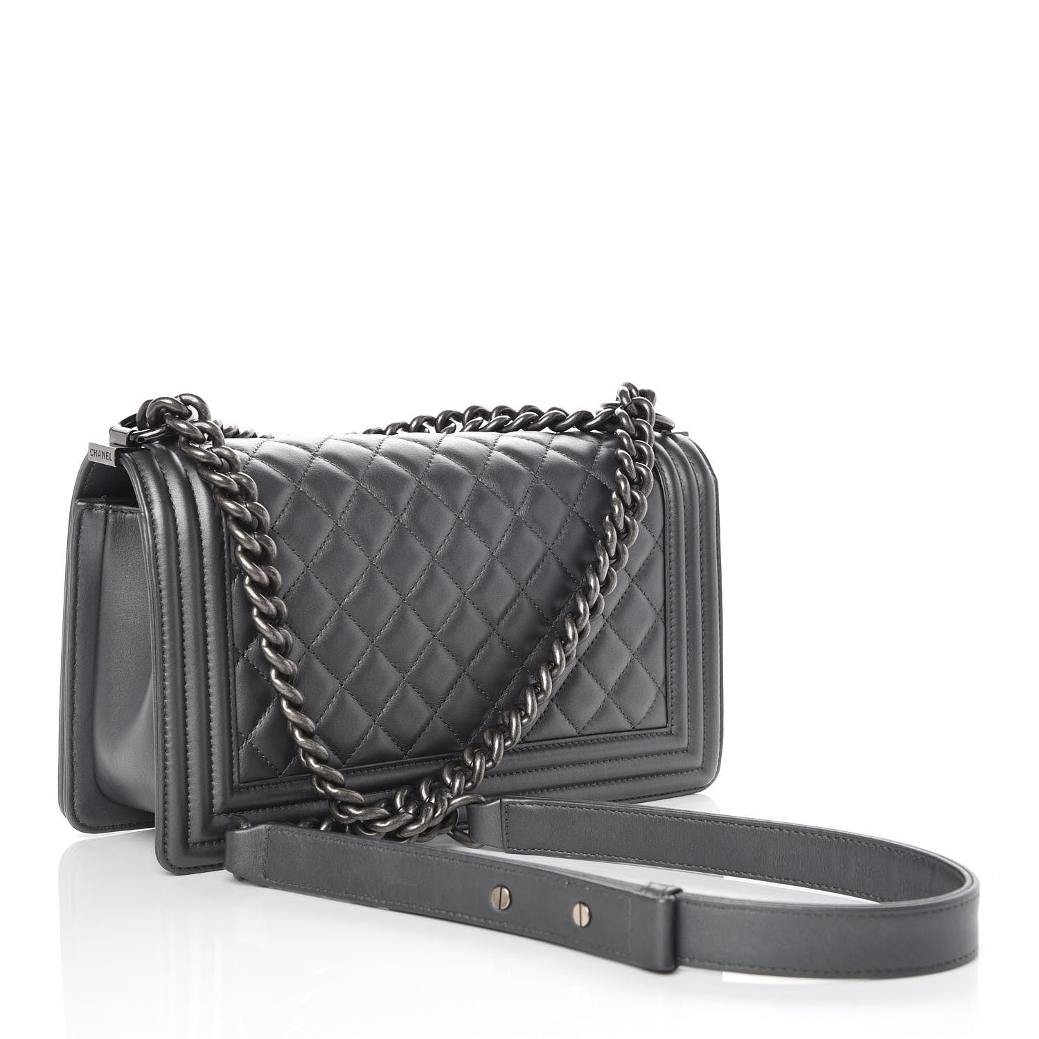 Chanel Metallic Calfskin Quilted Medium Boy Flap Dark Silver 3 of 10