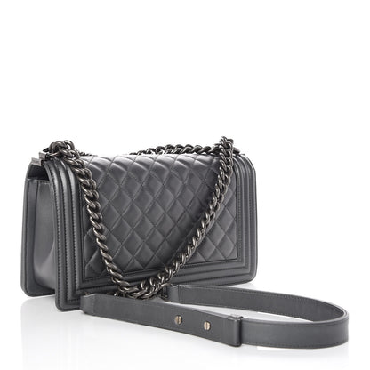 Chanel Metallic Calfskin Quilted Medium Boy Flap Dark Silver 3 of 10