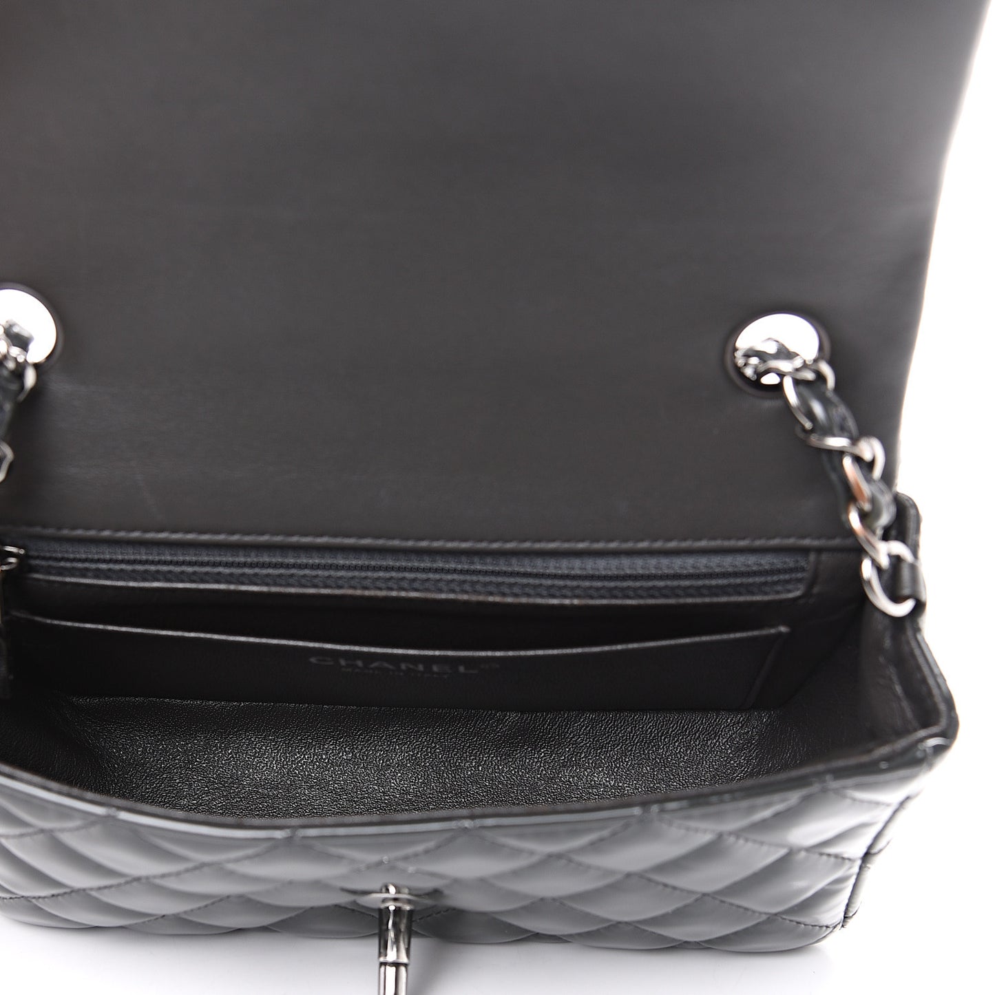 Patent Calfskin Quilted Mini Rectangular Flap Dark Grey