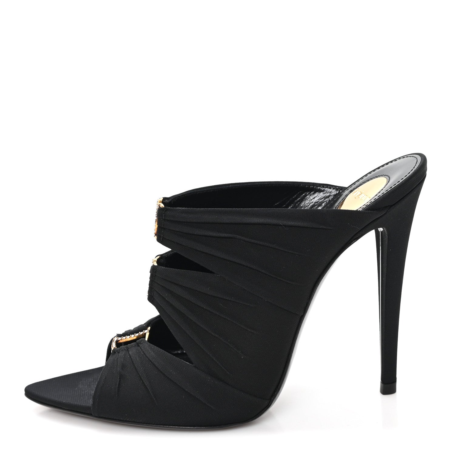 Saint Laurent Crepe Satin Crystal Emilie 110 Sandals 37 Black 1 of 10