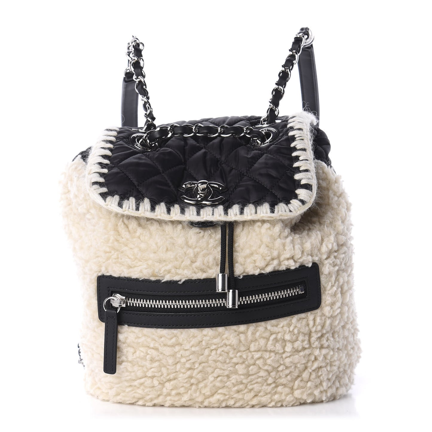 Wool Nylon Quilted Coco Neige Backpack Black Ecru