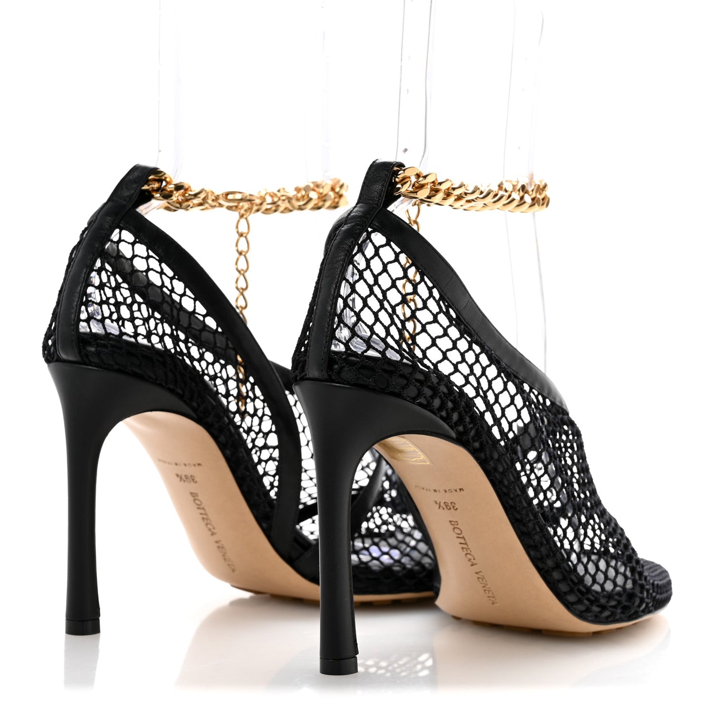 Mesh Nappa Chunky Chain Sandals 39.5 Black