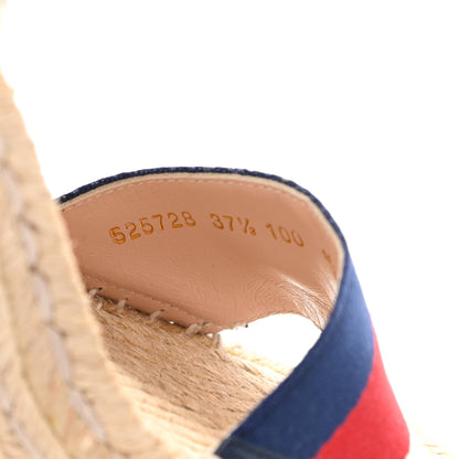 Gucci Canvas Sylvie Web Ankle Wrap Espadrille Wedge Sandals 37.5 Mystic White Hibiscus Red Maritime 8 of 10