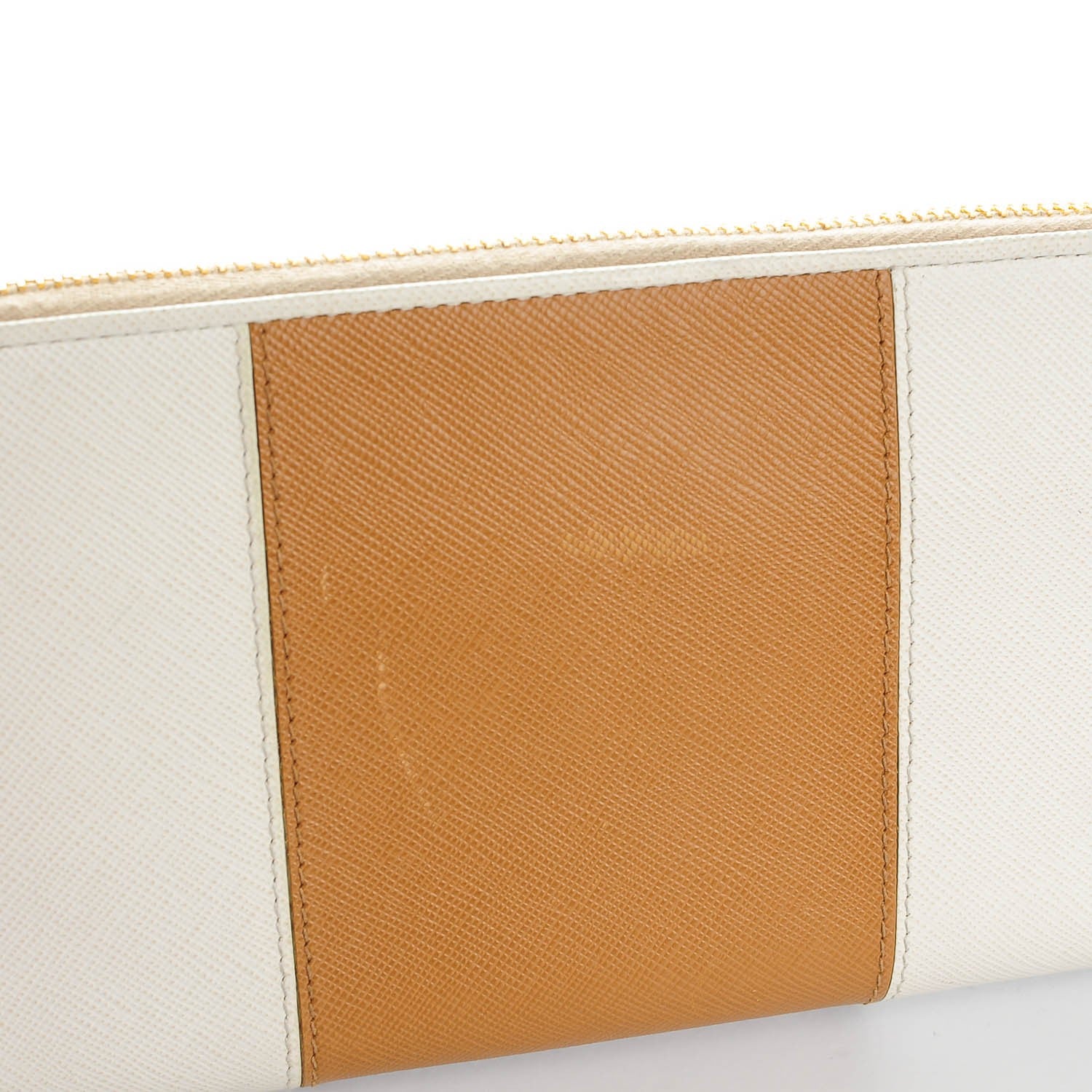 Prada Saffiano Bi-Color Metal Zip Around Wallet Talco Caramel 9 of 9