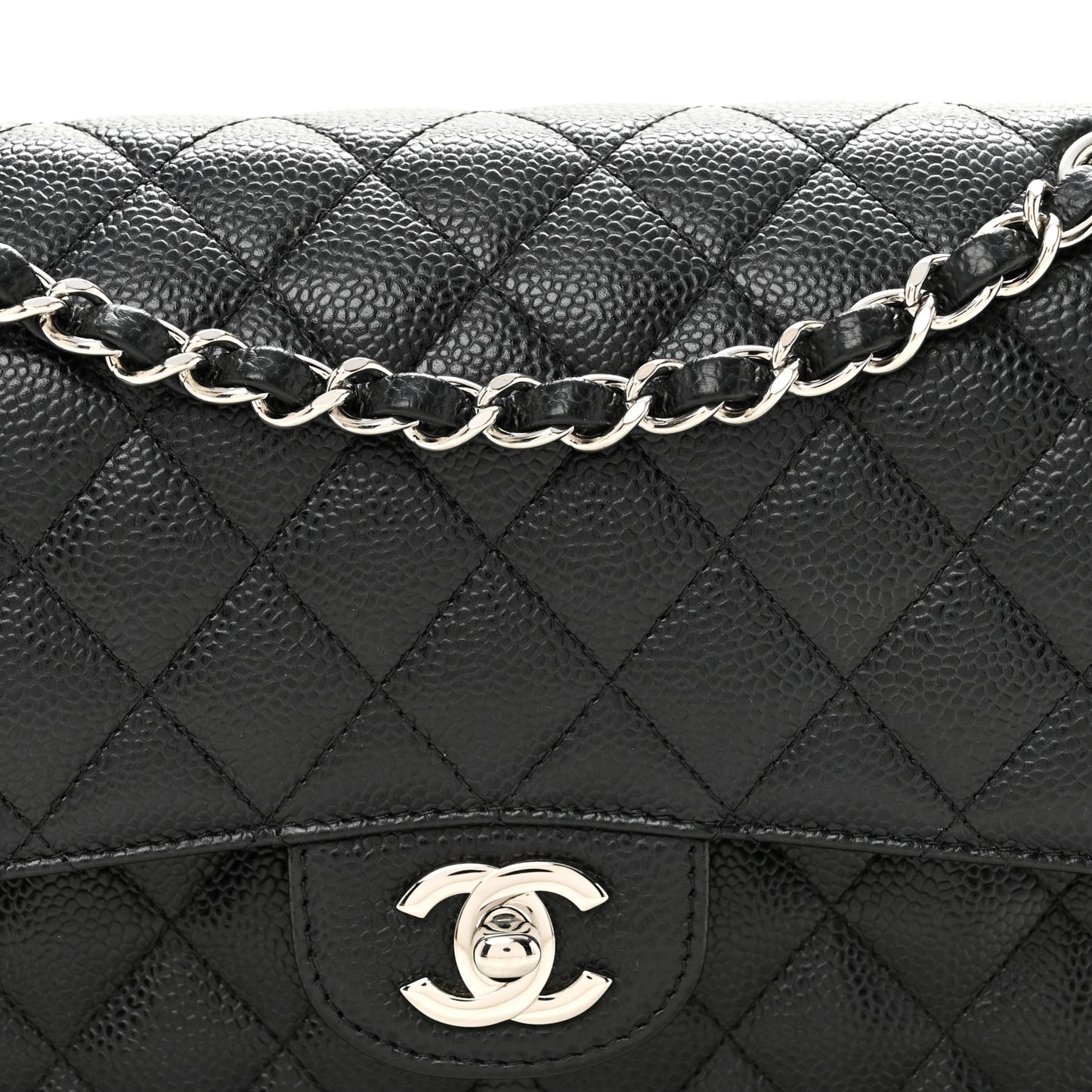 Caviar Quilted Medium Double Flap Black