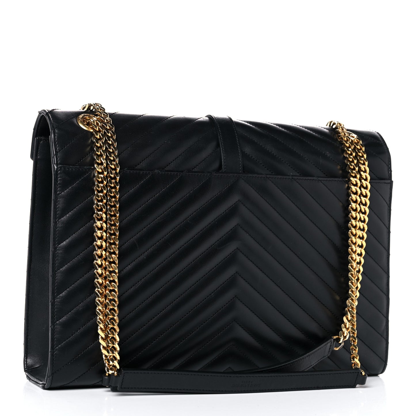 Smooth Calfskin Matelasse Chevron Large Monogram Satchel Black