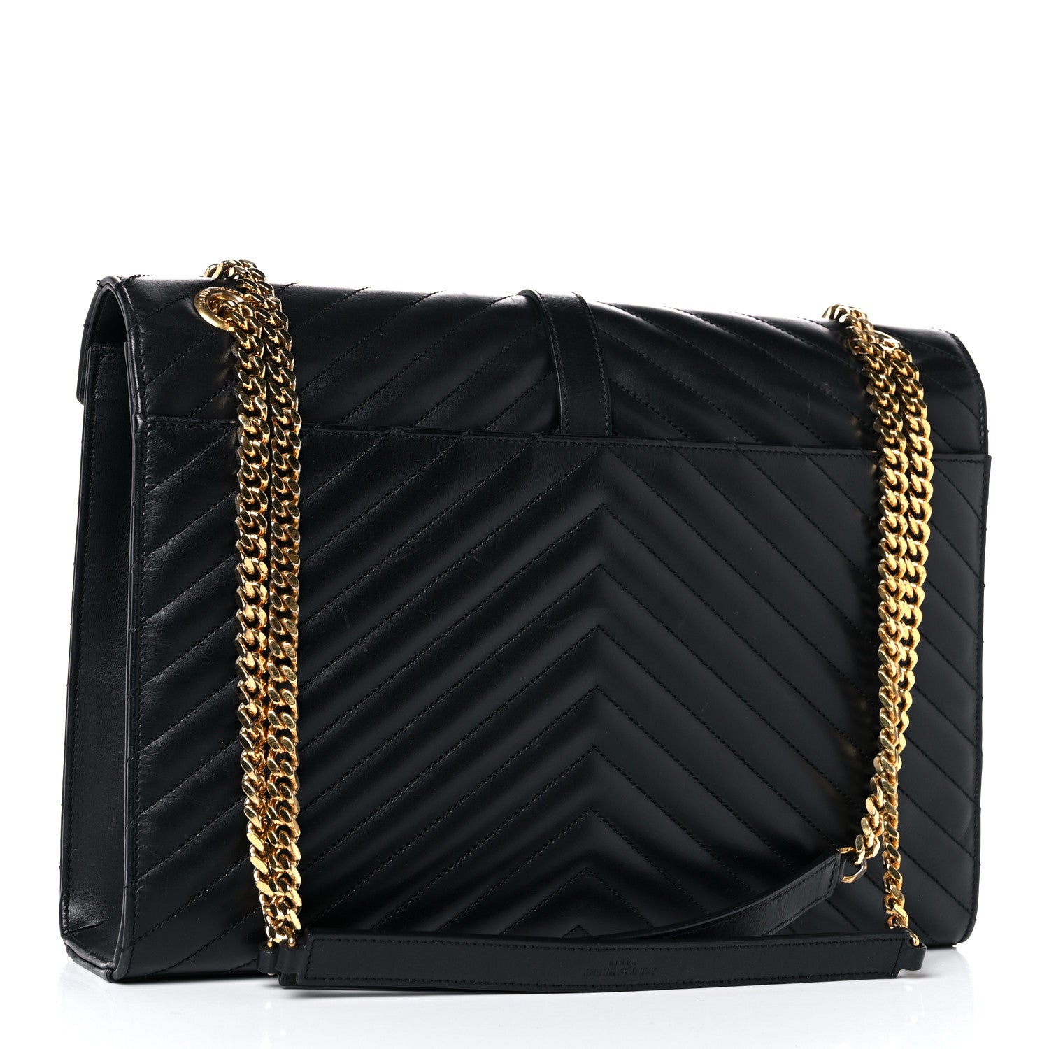 Saint Laurent Smooth Calfskin Matelasse Chevron Large Monogram Satchel Black 3 of 25